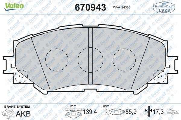 VALEO 670943 On Fren Balatasi  Toyota Auris 07>/Corolla 07>12/Rav4 Iii